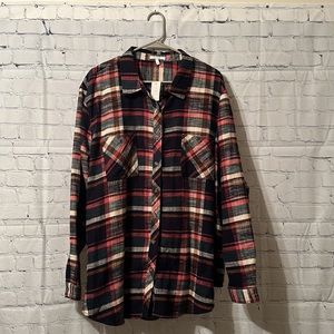 NWT! Maurices Plus Size Plaid Tunic Boyfriend Button Down Long Sleeve Top
